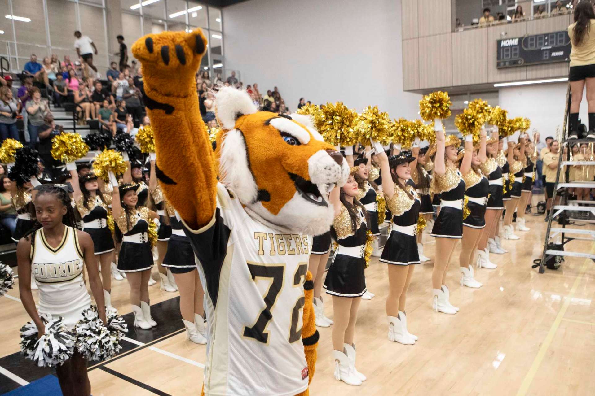 CHS Tigers pep rally with mascot and cheerleaders